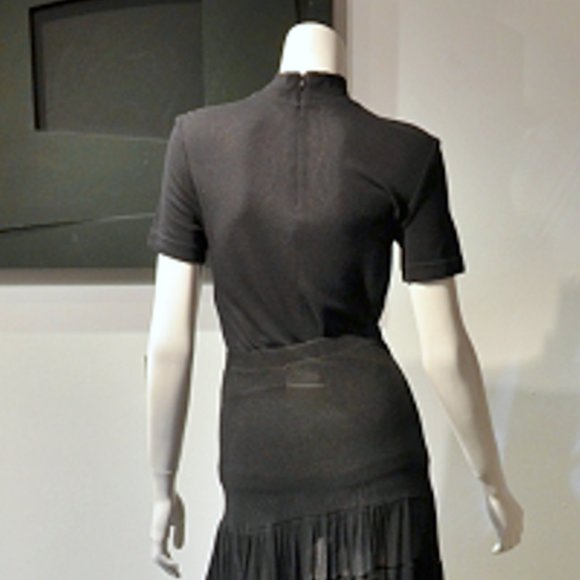 Black Rayon Knit Mock Neck w S/S Zip Back Neck Tee - Picture 4 of 5